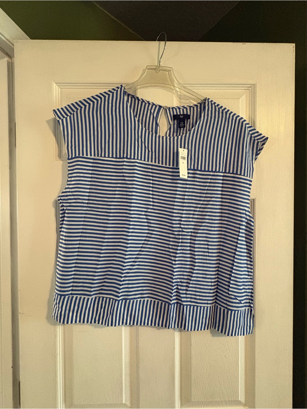 GAP Blue and White Striped Short-Sleeve Blouse